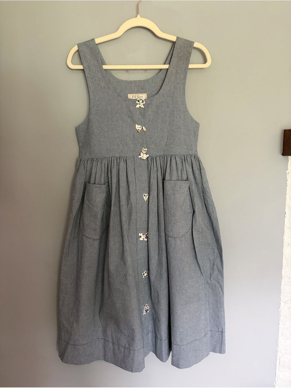 P.L. Greene’s Vintage Children’s Dress Girls 12 Plaid Ceramic Buttons Prairie